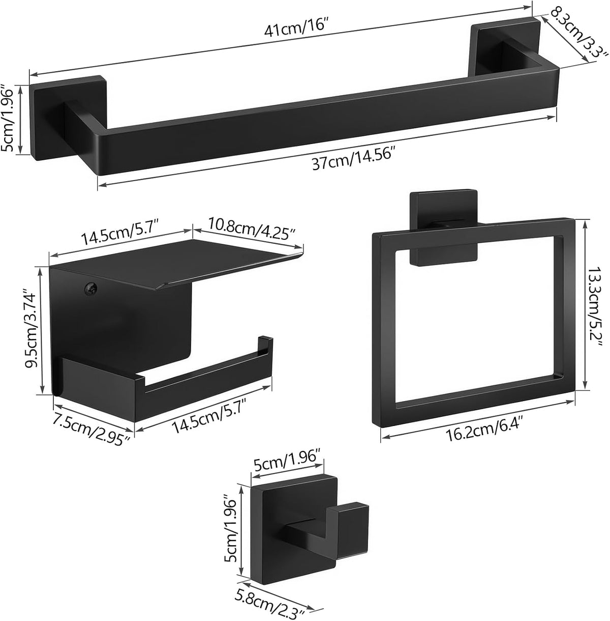 STWWO 5-Piece Matte Black Bathroom Accessories Hardware Set