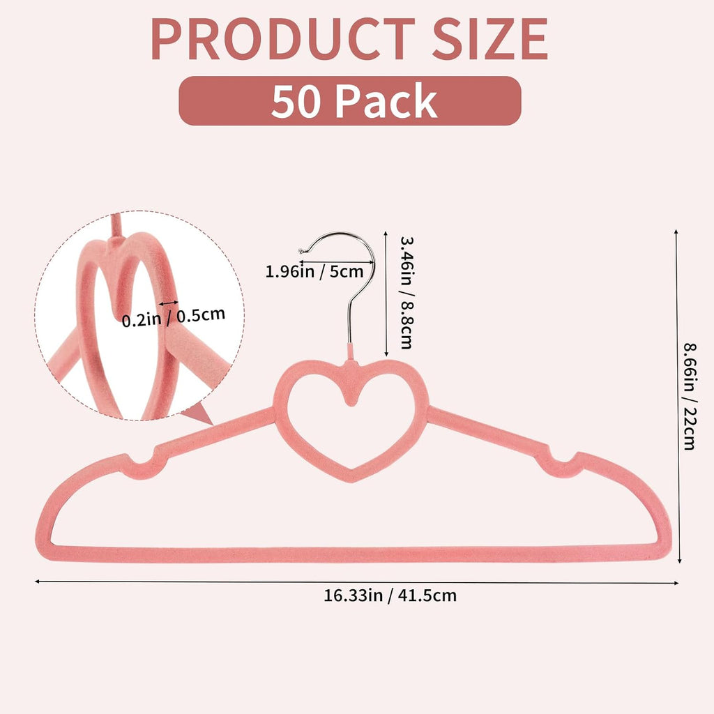 50 Pack Velvet Pink Hangers, Cute Heart Clothes Hangers with 360 Degree Swivel Hook, Non-Slip Thin Felt Hanger for Adult, Coat, Dress, Shirt, Jacket, Pants in Closet