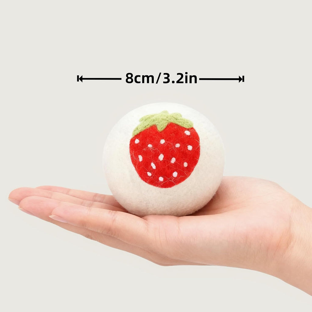 Wool Dryer Balls 6-Pack XL，Reduces Drying Time，Strawberry Handmade Pattern