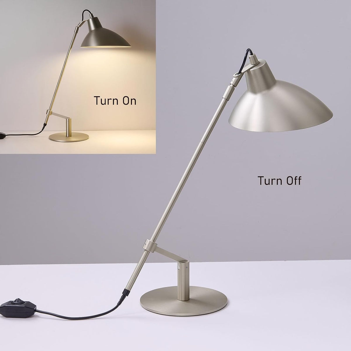 Desk Lamp Modern Industrial 100% Metal Adjustable Table Lamp 24", Natural Light (4000K) with Dimmer, Ideal for Office Bedroom Study Room Living Room Nightstand Bedside Lamps Nickel