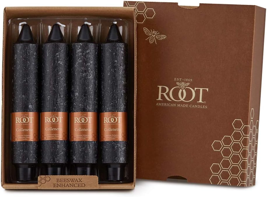 Root Candles Unscented Timberline Collenette Candles, 7", Black, 4-Count