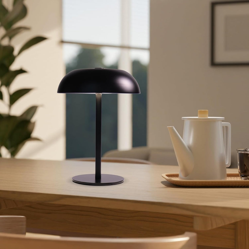 Cordless LED Mushroom Table Lamp, 5200mAh Battery, Dimmable 3 Color, Silver