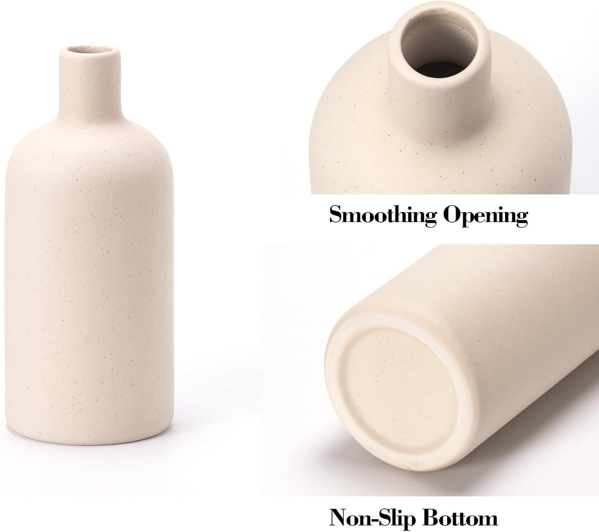Ceramic Vase Set of 4, Classic Beige White Matte Vases Home Decorations for Table Shelf Office Centerpieces Decor