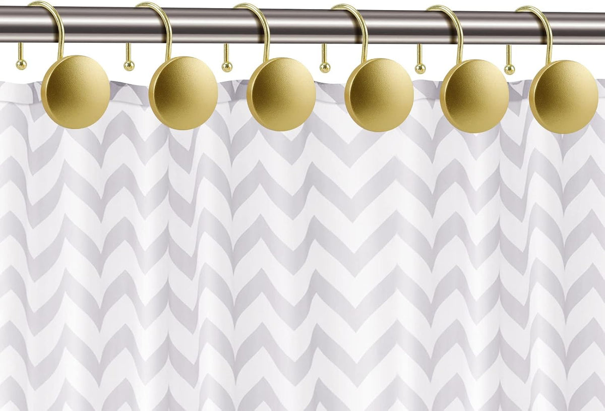 Decorative Shower Curtain Hooks Brass Shower Rings, Simple Modern Style Round Flat-Back Button Design, Gold