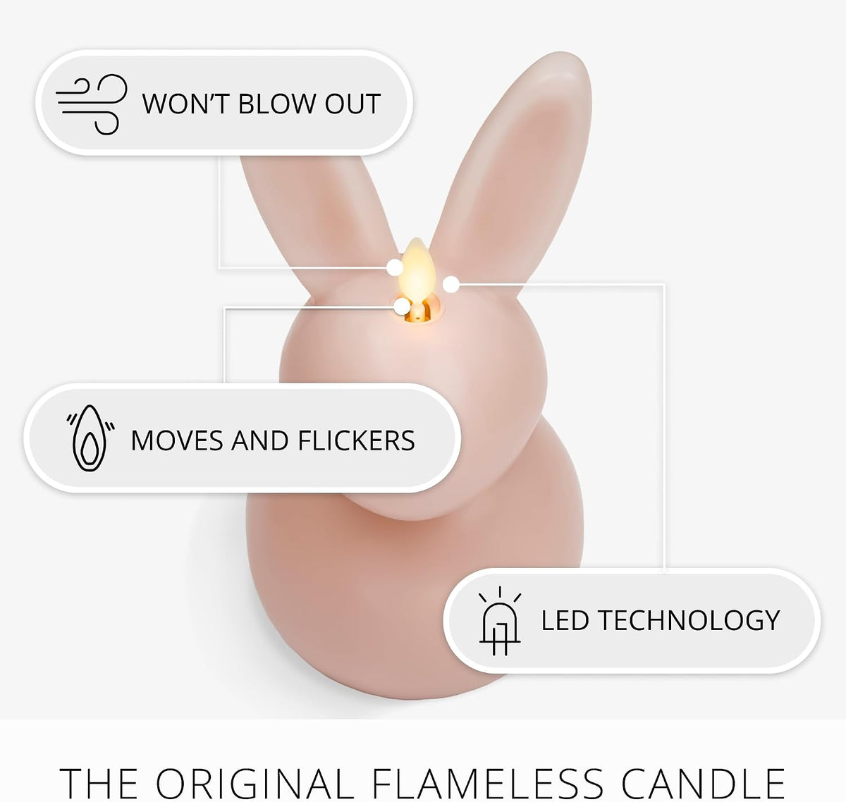 Luminara Easter Bunny Candle- Dusky Rose 4.5" x 4.5" x 8.5"- Flameless Real-Flame Holiday-Inspired Decor- AA Batteries- Flickering LED Flame