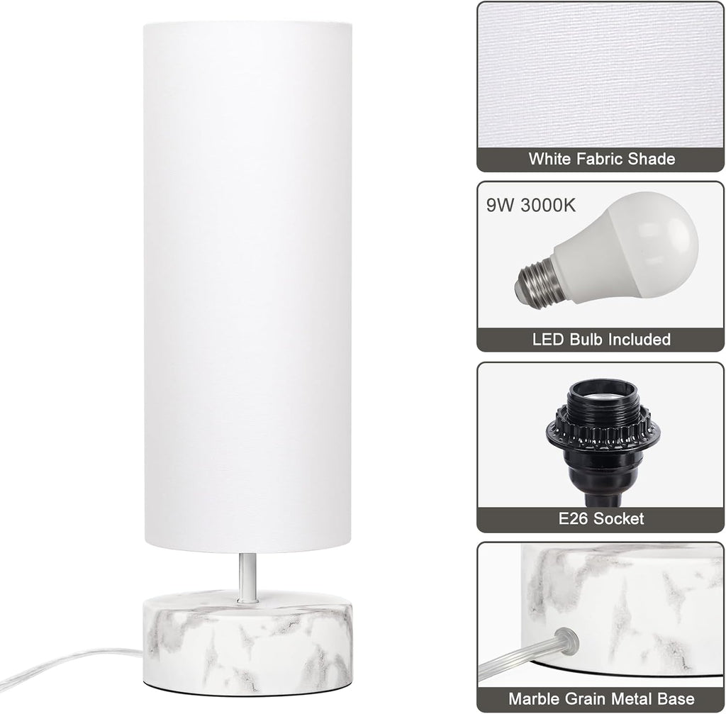 Touch Table Lamp with Marble Grain Metal Base, 3 Way Dimmable Bedside Lamp