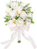 Wedding Bouquets for Bride Bridesmaid 13.8 Inch Ivory White Calla Lilies Artificial Roses Flowers Bridal Bouquets for Bride Wedding Marriage Proposal Party Church Decoration