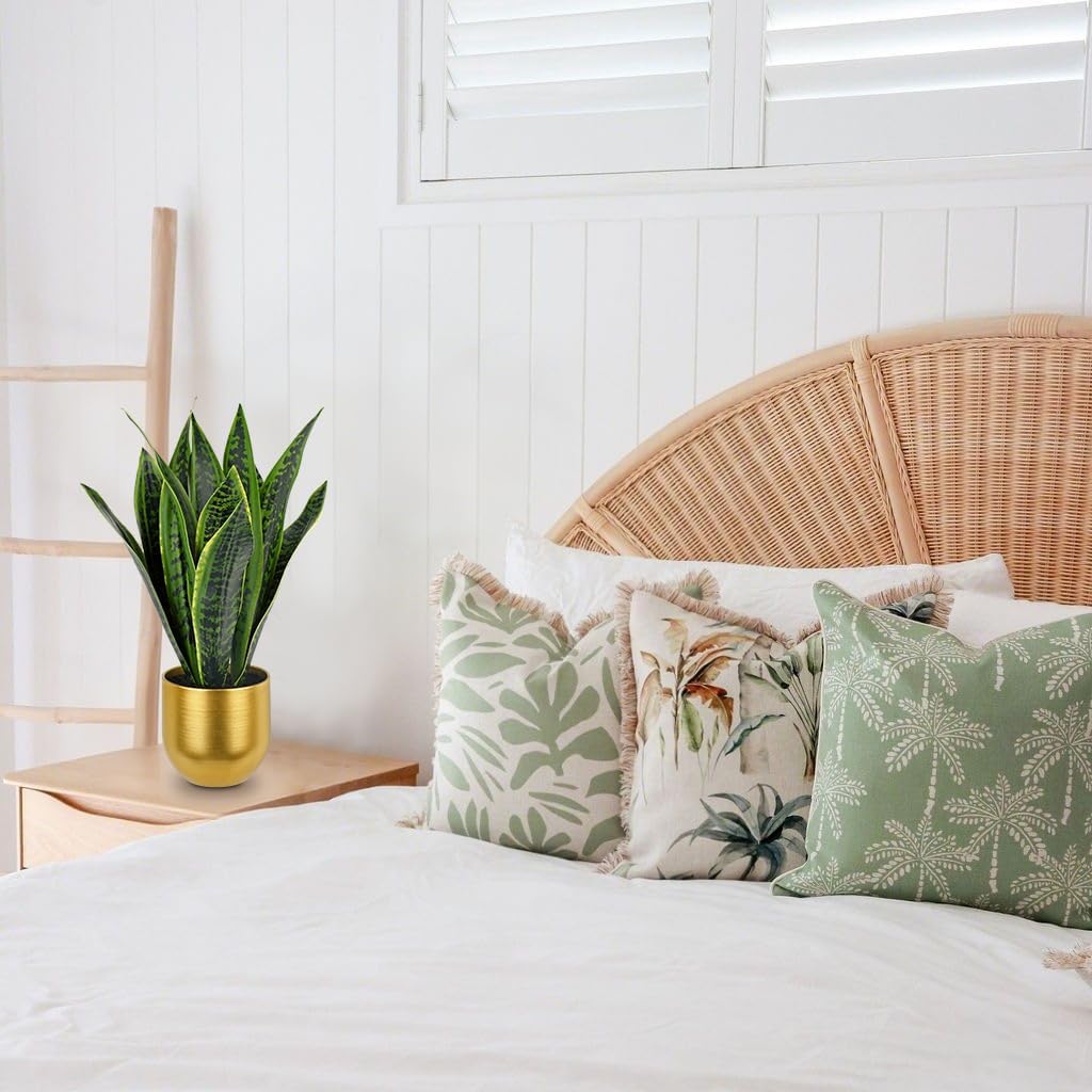 Briful Fake Plants 17" Artificial Snake Plant Faux Plants in Gold Pot Tropical Sansevieria Silk Plant Fake Potted Plants Indoor for Home Living Room Bathroom Office Housewarming Gift Decor