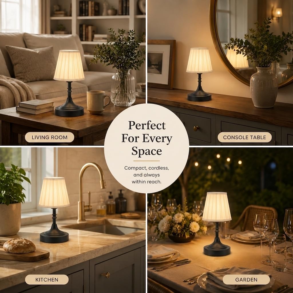 Balck Small Cordless Table Lamp Rechargeable - Kitchen Countertop Tabletop