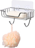 Uten Bar Soap Holder for Shower Wall, Soap Dish Holder with Hooks, No-Drill Stainless Steel Soap Sponge Holder for Bathroom, Silver