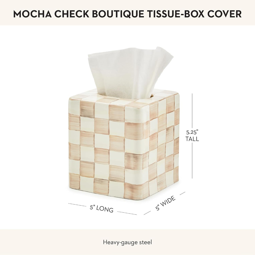 MACKENZIE-CHILDS Enamel Tissue-Box Cover, Brown-and-White Mocha Check