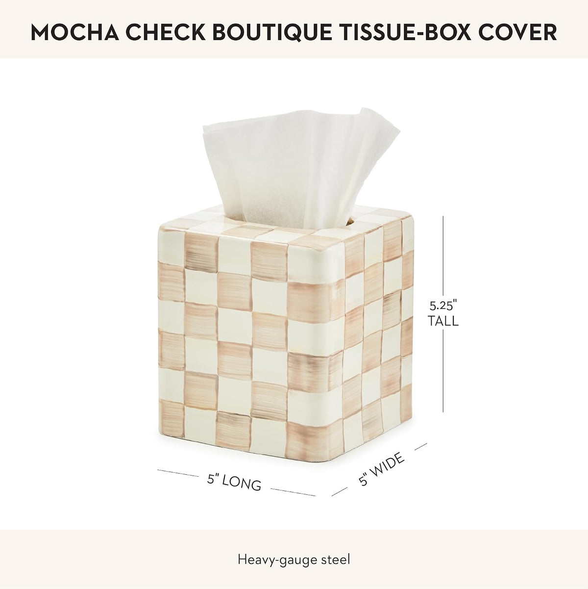 MACKENZIE-CHILDS Enamel Tissue-Box Cover, Brown-and-White Mocha Check