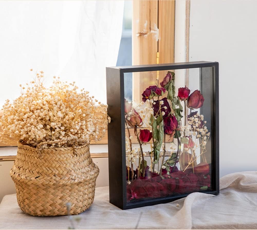 Wooden Dried Flower Photo Frame Dried Flower Display Stand Decorative Floating Photo Frame,Double Sided Plexiglass Shadow Box Picture Frame,for Display Dried Flowers,Handicrafts(black-8x12)