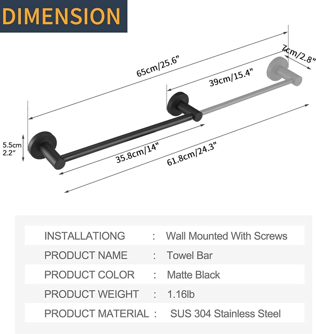 BESy Towel Racks for Bathroom Wall Mounted Bath Towel Bar Matte Black