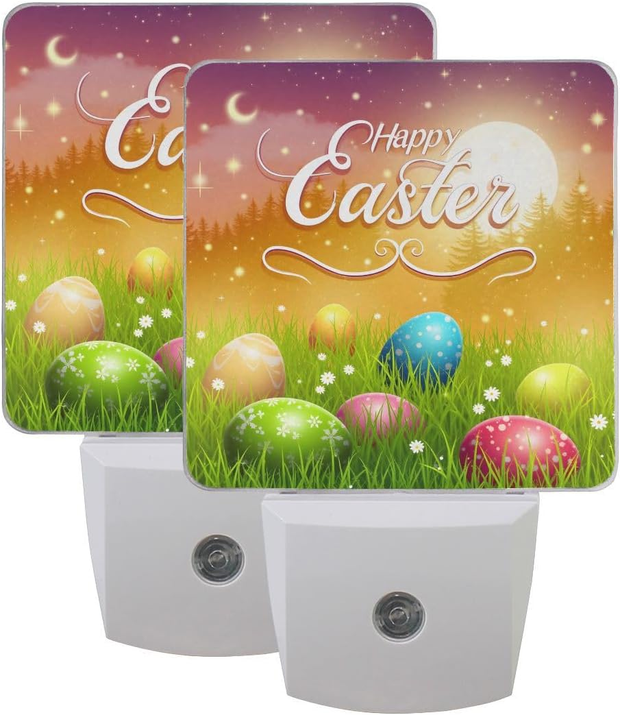 Plug-in LED Night Light Lamp, Happy Easter Eggs with Dusk to Dawn Sensor for Bedroom, Bathroom, Hallway, Stairways, or Any Dark Room, 2-Pack
