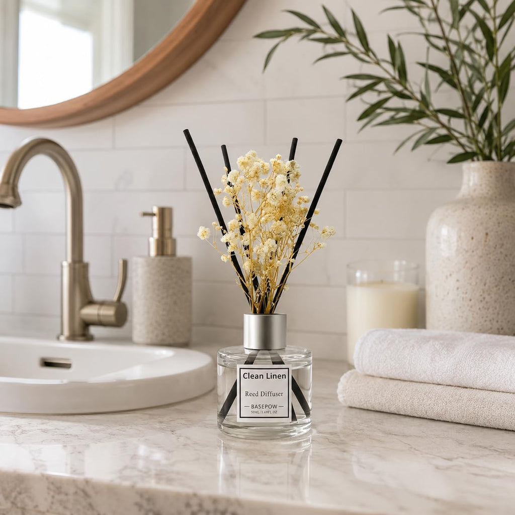 Reed Diffuser Set of 3 Pack,Clean Linen,Vanilla,Citrus Scented Oil Diffuser with 12 Sticks,Reed Diffuser for Home Living Room Office Bathroom Air Freshener,50ml x 3