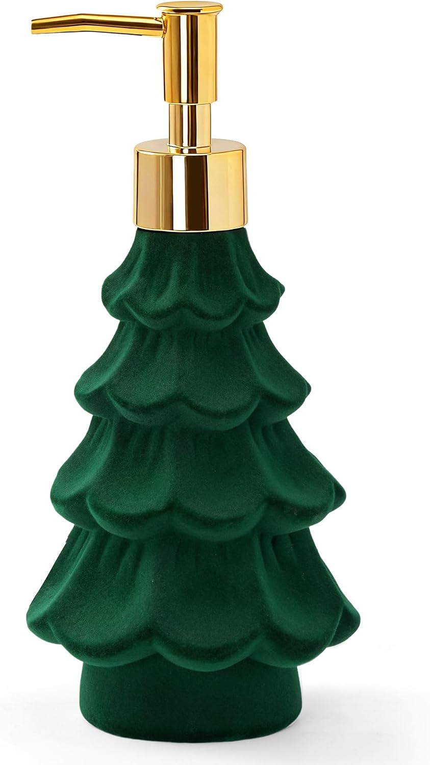 Christmas Soap Dispenser,Flocked Green Christmas Tree for Bathroom Kitchen
