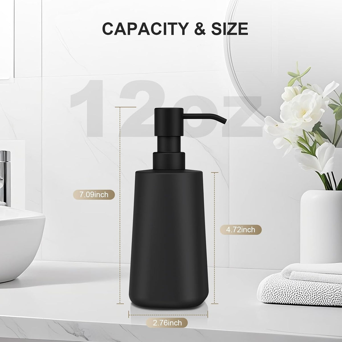 Ceramic Soap Dispenser Bathroom/Kitchen, Stainless Steel Pump
