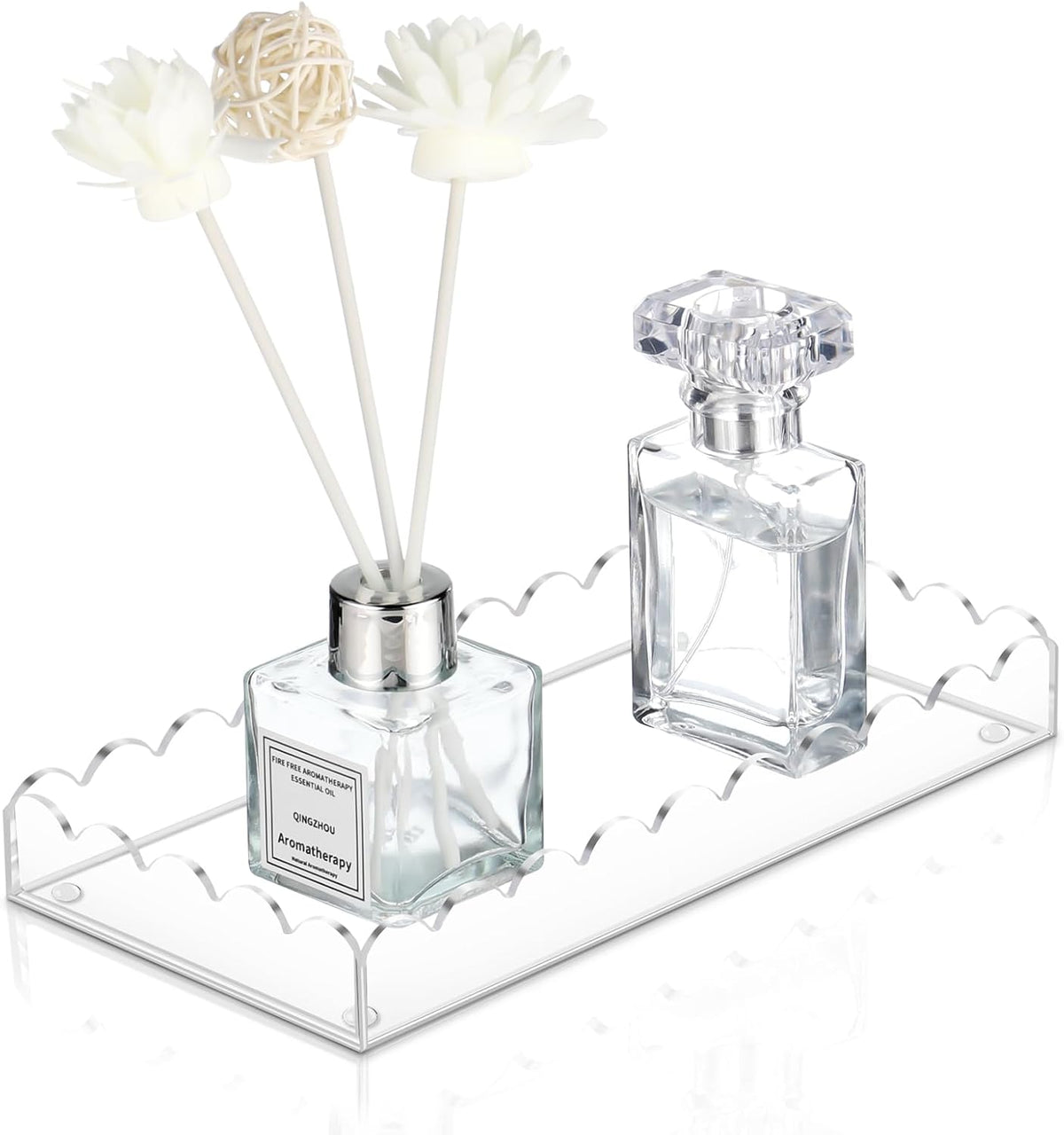 Acrylic Bathroom Vanity Tray 7.9", Soap Dispenser Decorative Scalloped Tray