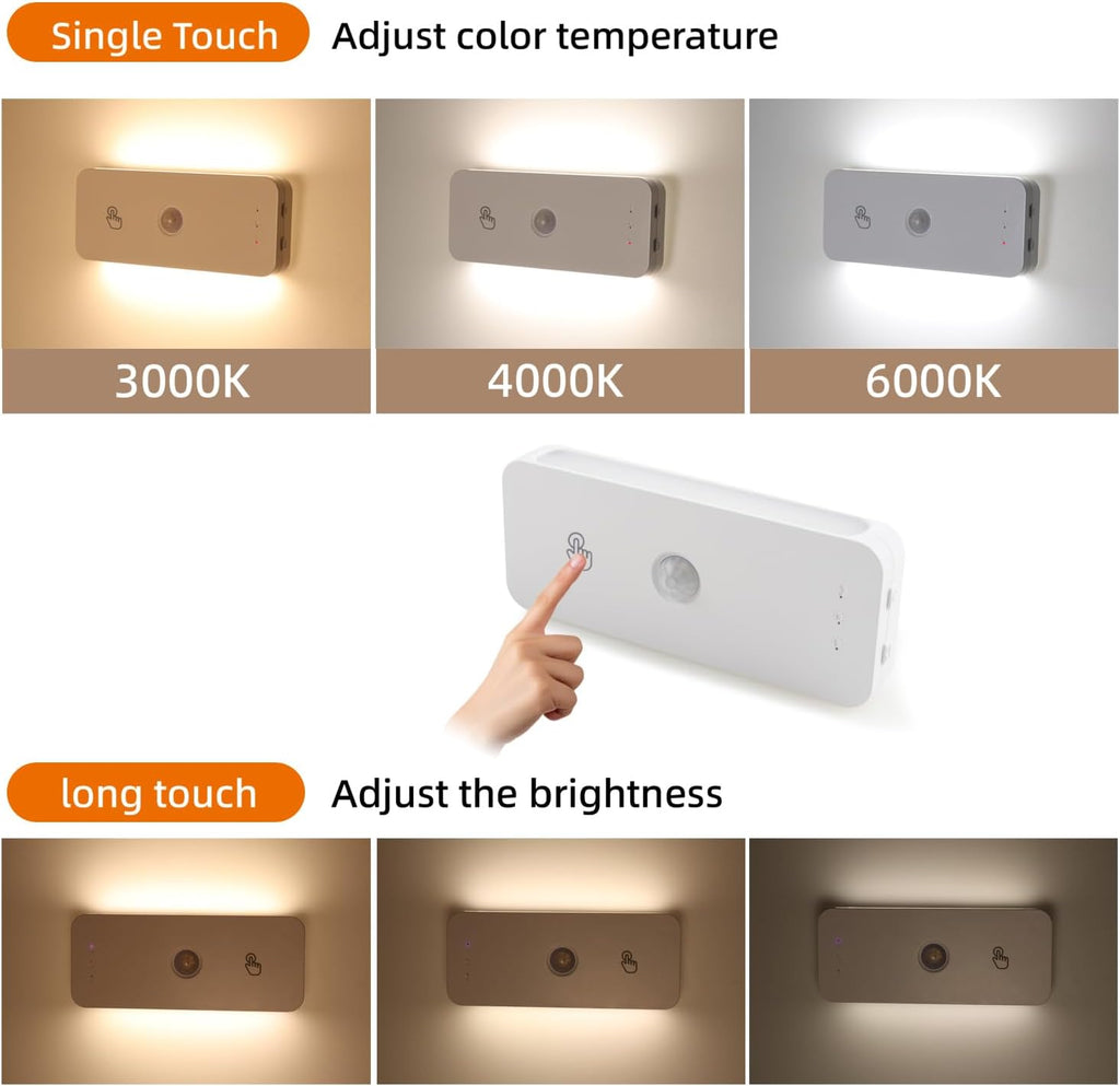 DAMI Stair Lights Indoor 4 Pack, Rechargeable Led Motion Sensor Night Light 1100mAh, Dimmable Hallway Lights with 3 Color Temperature, Magnetic Locker Lights for Closet Staircase