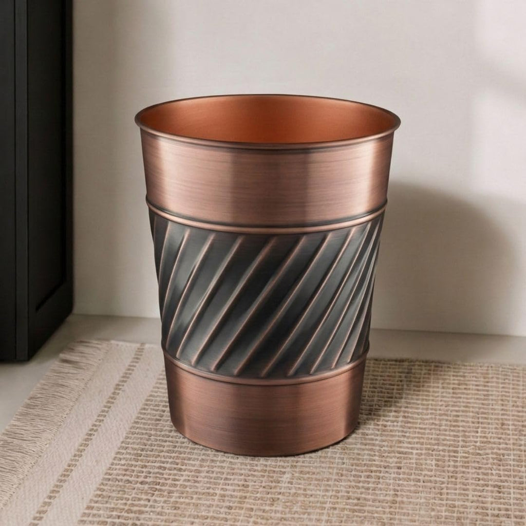 Monarch Abode Metal Bathroom Trash Can – Waste Basket for Bedroom, Office Desk, & Dorm, Handcrafted Wave Embossed, Durable Decorative Antique Copper Small Trash Can Bathroom Garbage Bin Wastebasket