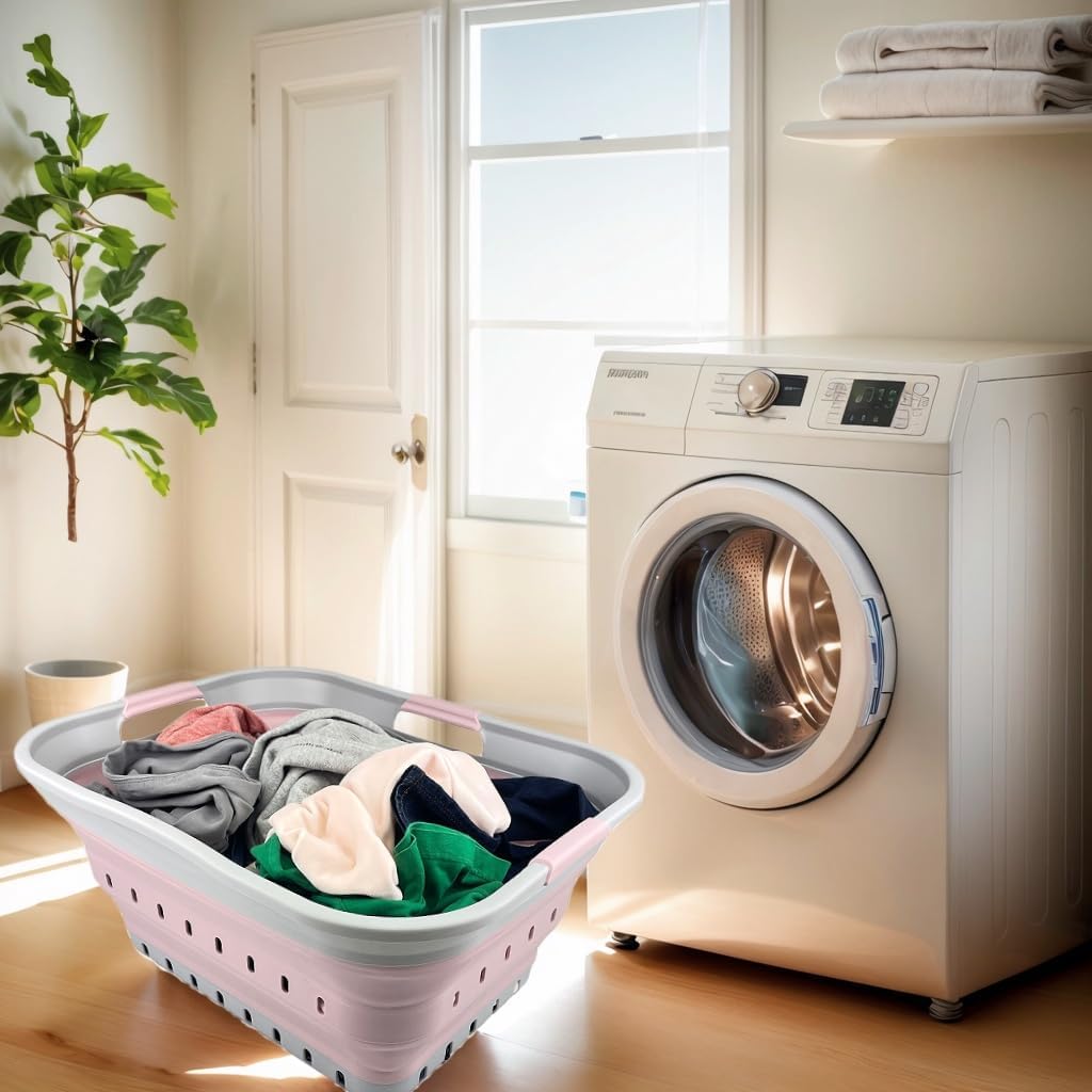 SAMMART 42L(11 gallons) Collapsible Plastic Laundry Basket - Foldable Pop Up Storage Container/Organizer - Portable Laundry Hamper- Space Saving Outdoor