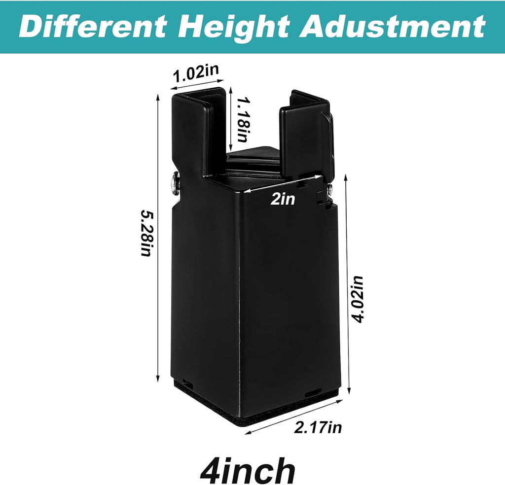 Adjustable Bed Risers Furniture Risers 4Pack with Screw Clamp.Table Desk Chair Risers.Bed Risers 4Inch Fit Furniture's Square/Round Leg Diameter from 0.8''–1.6'' (4Inch Black)
