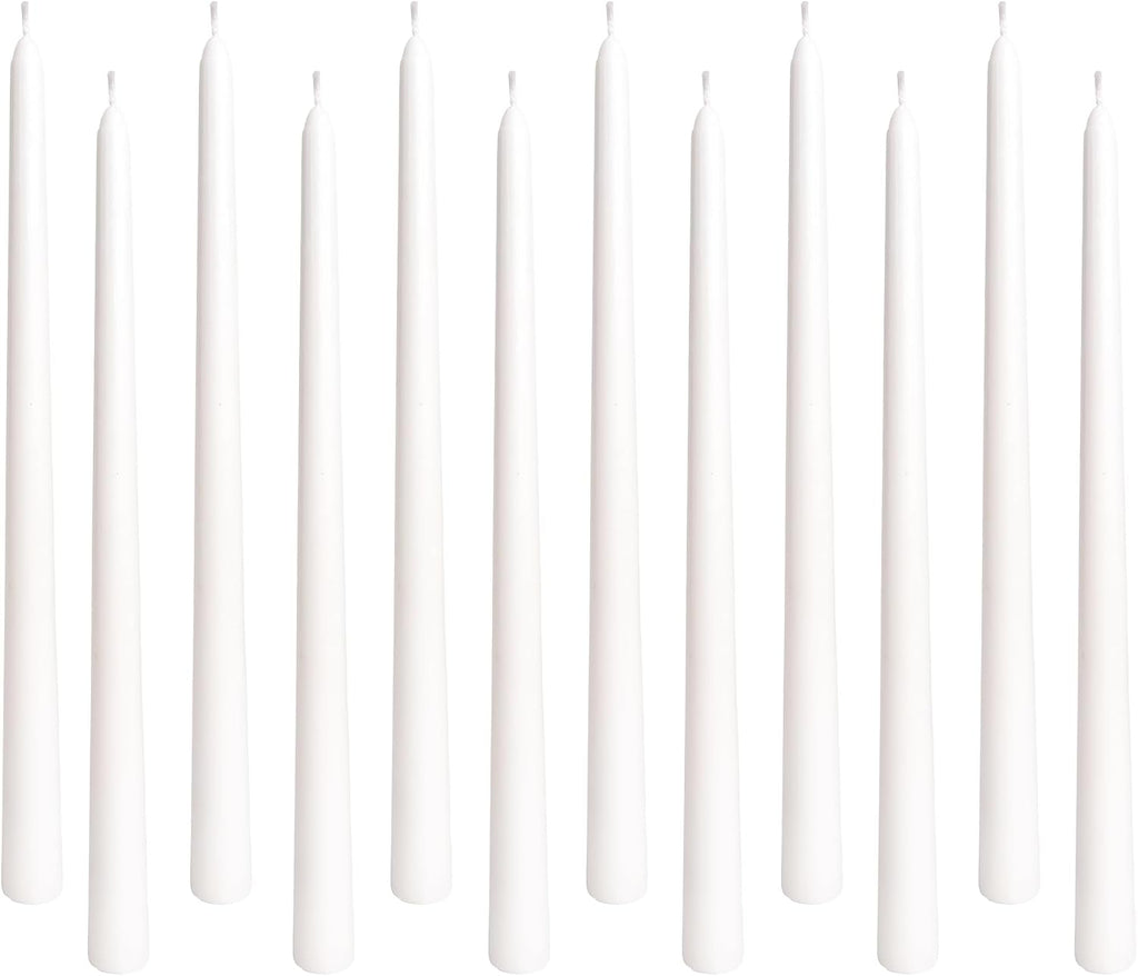 Taper Candles 10 Inch 12 Pack White – CW Studio Unscented Smokeless Candlesticks, 7-8 Hour Clean Burn – Elegant Dinner Table Centerpiece for Wedding, Holiday Decor & Romantic Dinners