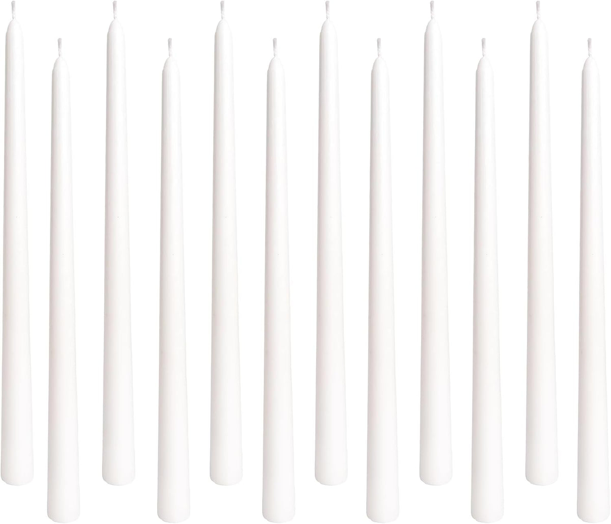 Taper Candles 10 Inch 12 Pack White – CW Studio Unscented Smokeless Candlesticks, 7-8 Hour Clean Burn – Elegant Dinner Table Centerpiece for Wedding, Holiday Decor & Romantic Dinners