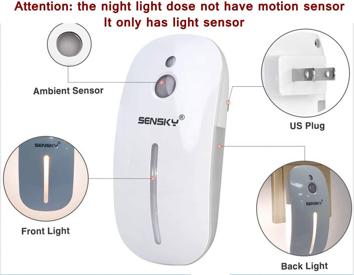 Sensky Plug in Night Light - 2 Pack Dimmable 3500K Warm White LED with Auto Dusk to Dawn Sensor and Dual Front Back Lighting - for Bedroom Bathroom Kitchen Hallway Stairs Home Decor Lamp