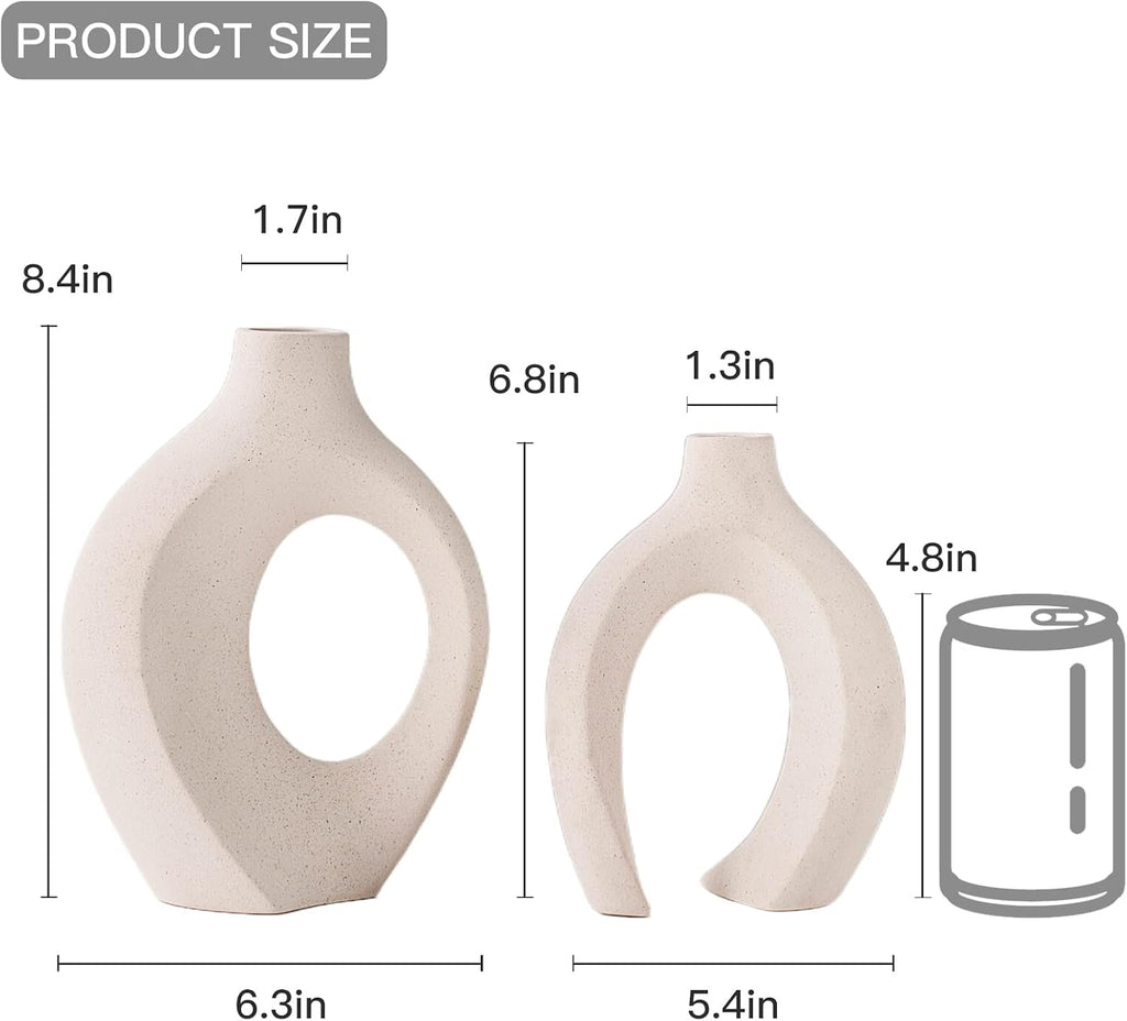 Liotww Off White Ceramic Flower Vase Home Decor Shaped Hollow Vase Set of 2
