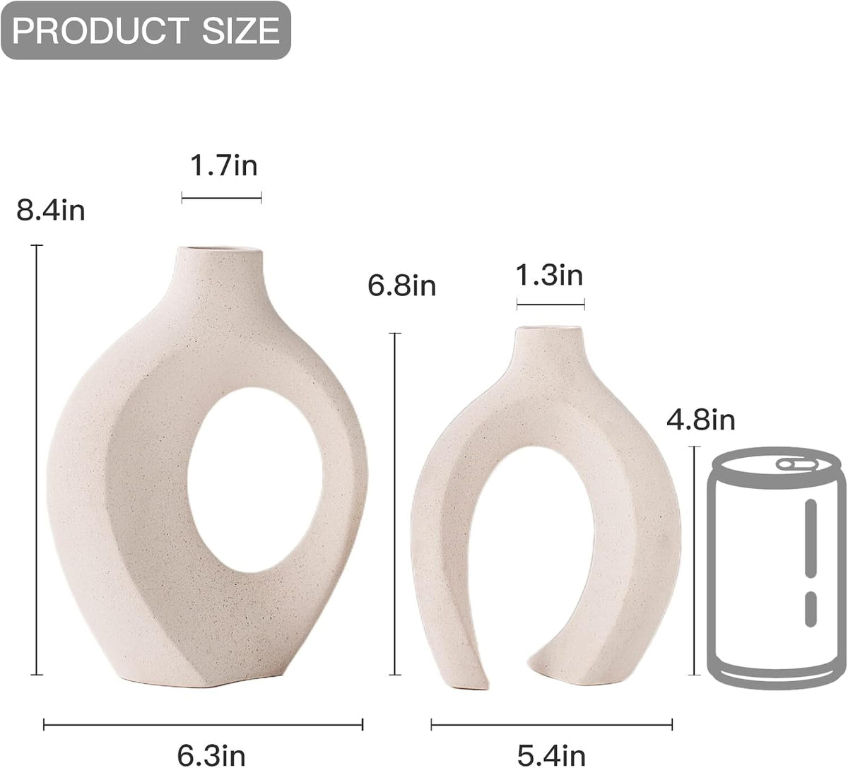 Liotww Off White Ceramic Flower Vase Home Decor Shaped Hollow Vase Set of 2
