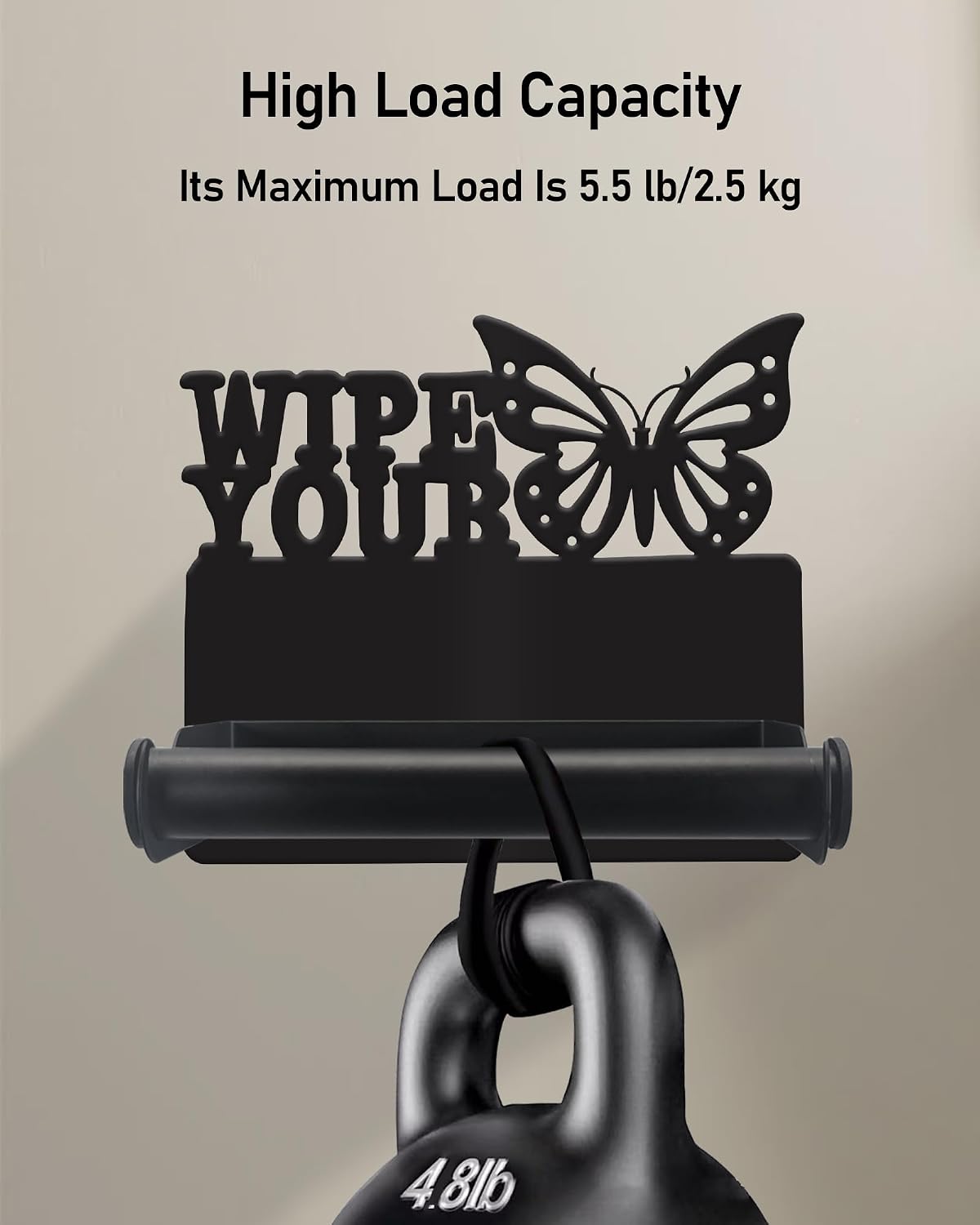 Butterfly Toilet Paper Holder Wall Mounted, Bathroom Decorative Metal Toilet Paper Mega Roll Holder, Rustproof Matte Black Toilet Paper Roll Dispenser for Kitchen Washroom