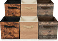 SUREMAX 11 Inch Storage Cubes 6 Pack, Wood Grain Storage Bins, Collapsible, Brown