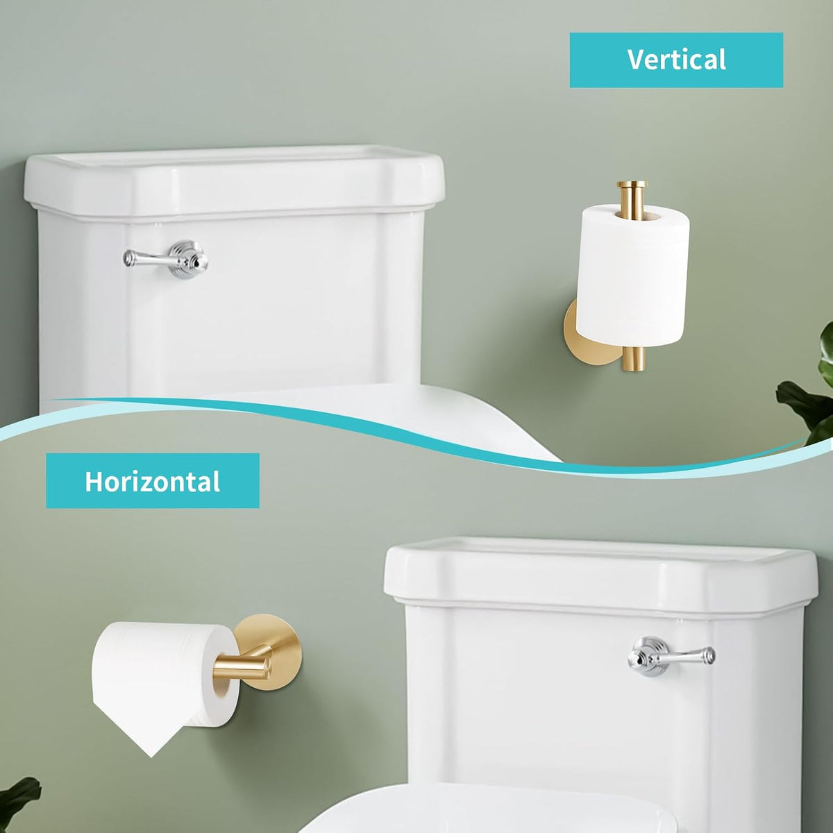 Yagoo Adhesive Toilet Paper Holder, Rustproof Toilet Roll Holder(1, Gold)