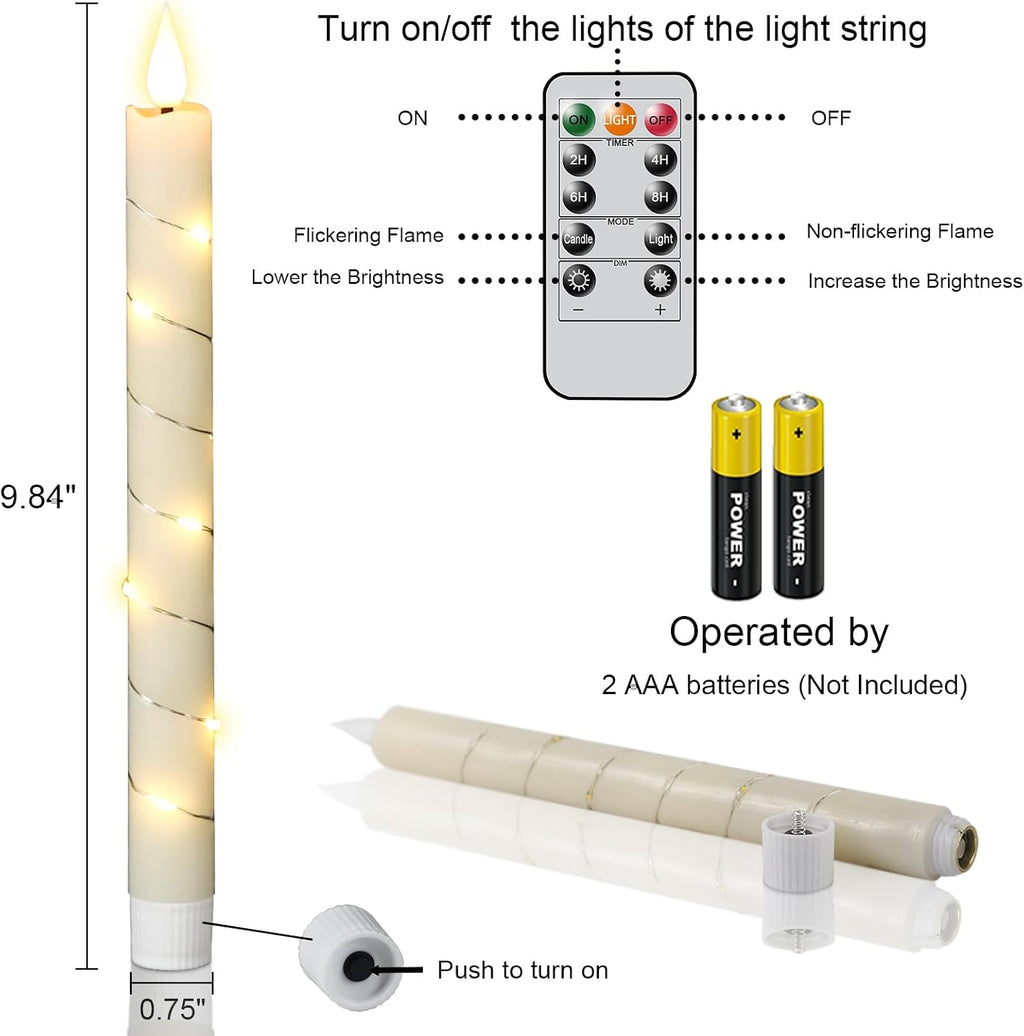 Flameless Taper Candles Battery Operated LED Candlesticks with Remote Wax