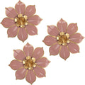 Villa Como Set of 3 Pink and Gold Metal Flowers Wall Art Decor 10"