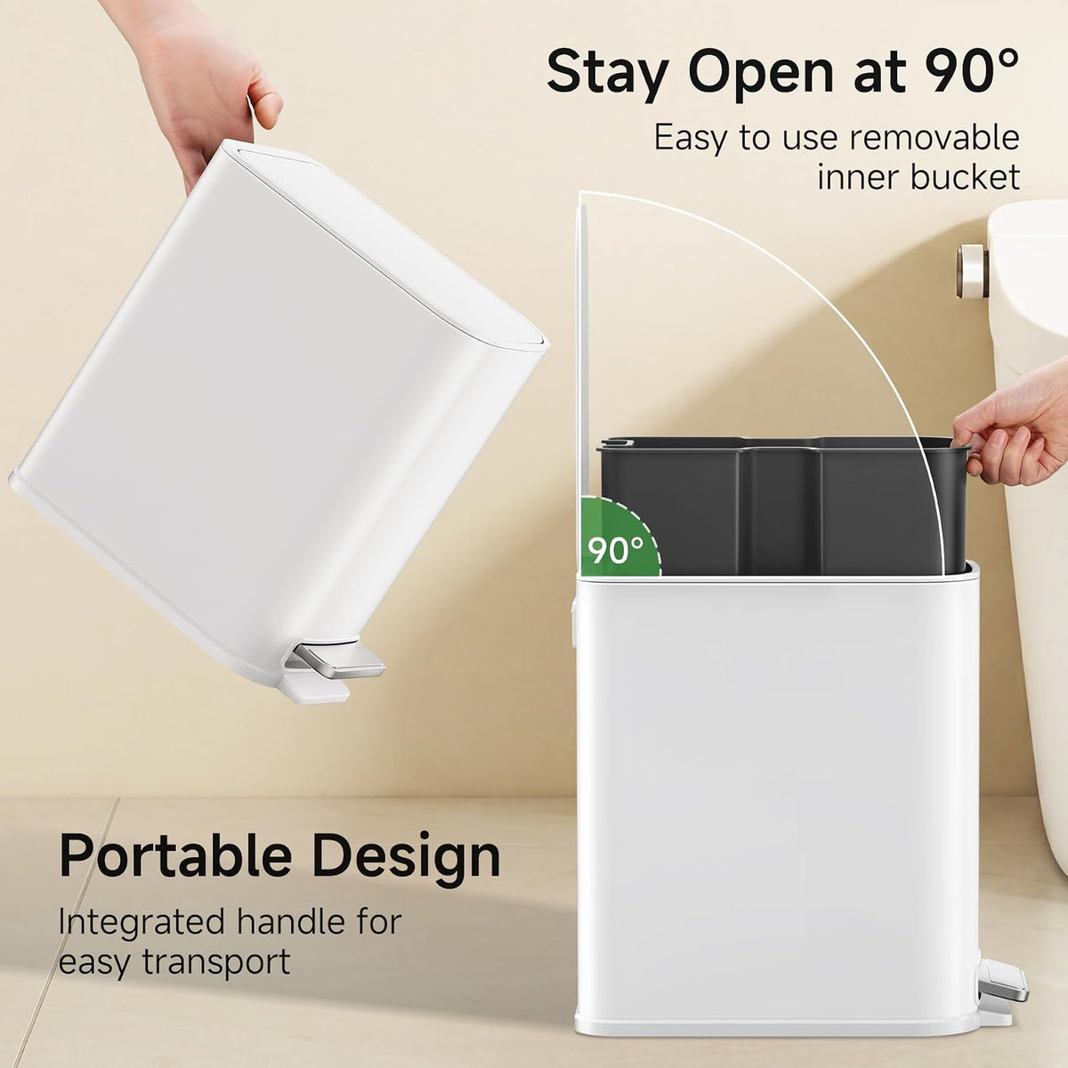 TIPGO Small Bathroom Trash Can with Lid Soft Close,1.3 Gallon, White