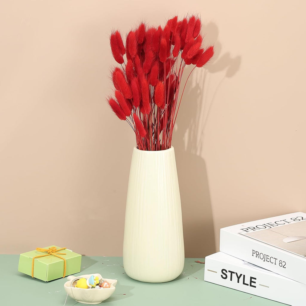 PATIKIL 15.7in Bunny Tails Dried Flowers, 120pcs Pampas Grass Decor Rabbit Tail Natural Pampas Grass Bulk Fluffy Faux Pampas Grass Dried for Home Boho Decor Vase Wedding Table, Red