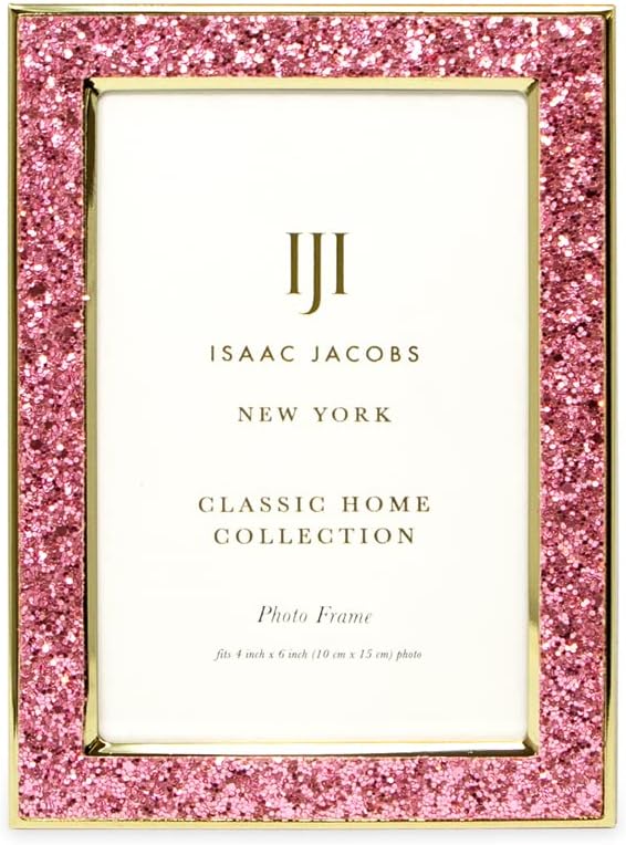 Isaac Jacobs 4x6 Pink Glitter w/Gold Metal Picture Frame w/Easel