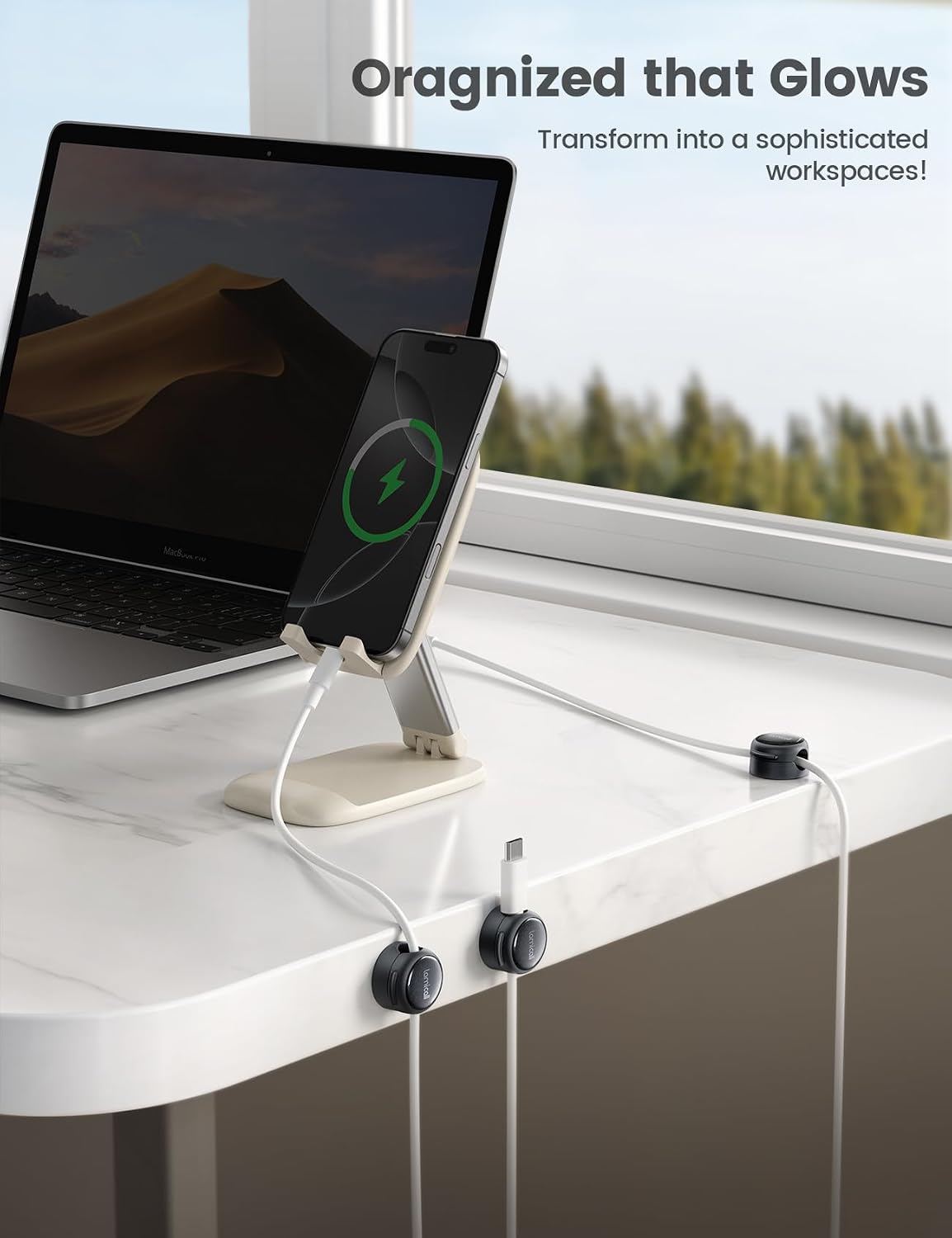 Lamicall 8 Pack Magnetic Cord Organizer, Crystal-Clear Cable Clips