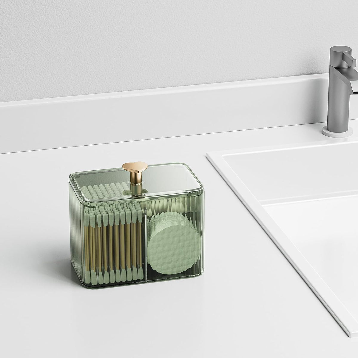 3 Slots Clear Plastic Q Tip Holder for Bathroom with Lid & Non-slip Pads