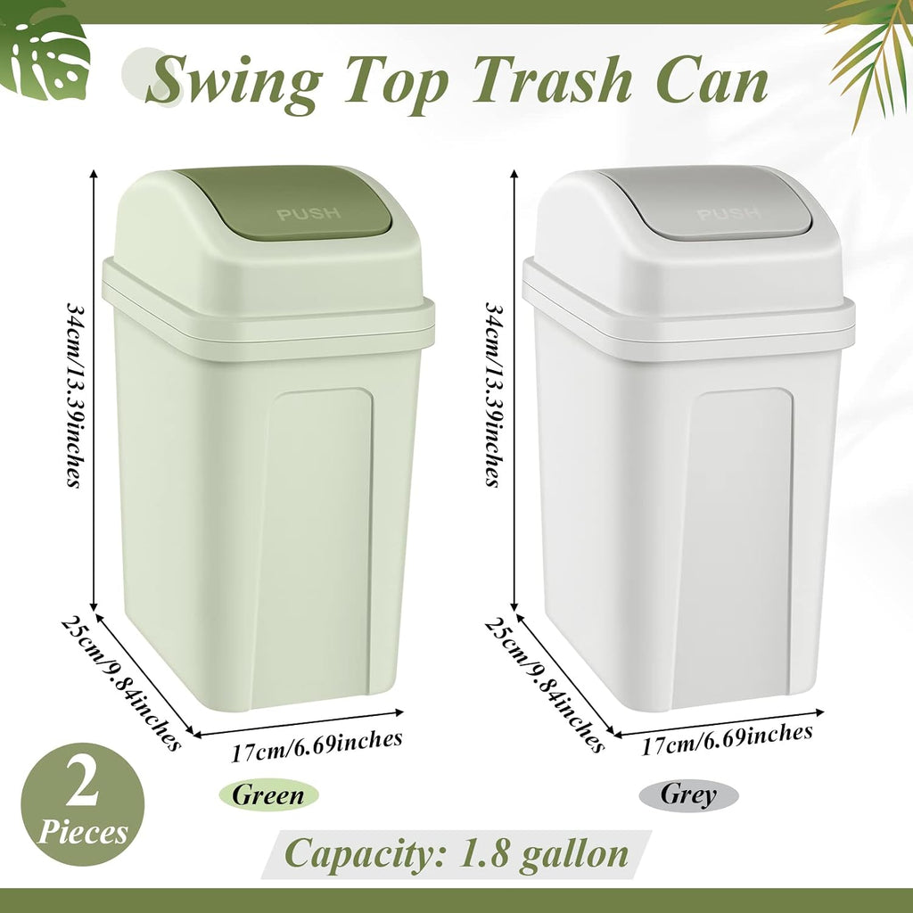Sumind 2 Pcs 1.8 Gallon Small Trash Can with Swing Lid, Green and Beige