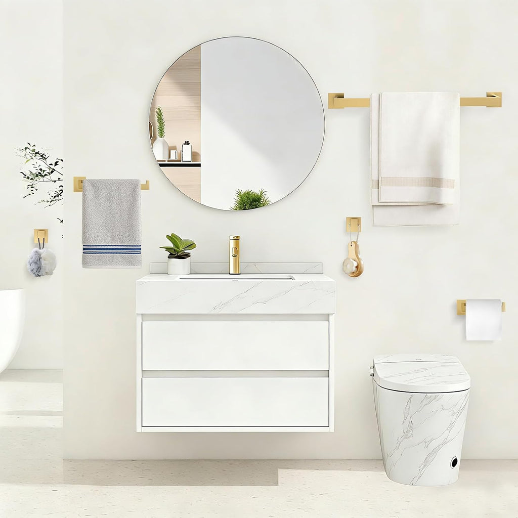 TURS 5-Pieces Bathroom Hardware Accessories Set Stainless Steel Brushed Gold Towel Bar Holder Sets, Wall Mounted,Q7LSJ-P5