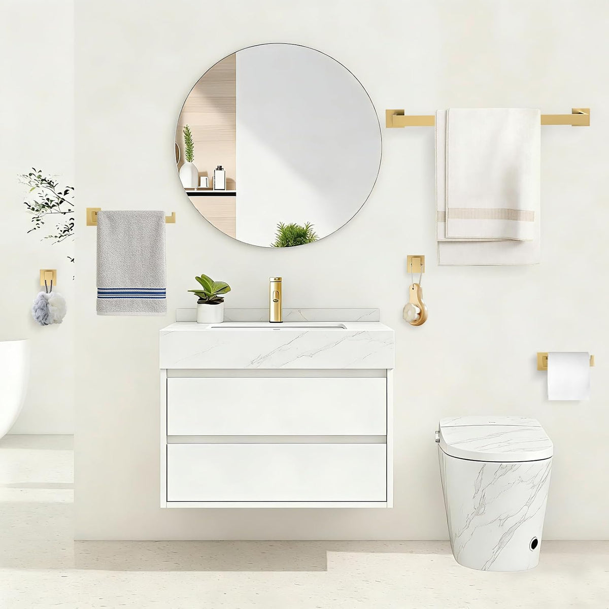 TURS 5-Pieces Bathroom Hardware Accessories Set Stainless Steel Brushed Gold Towel Bar Holder Sets, Wall Mounted,Q7LSJ-P5