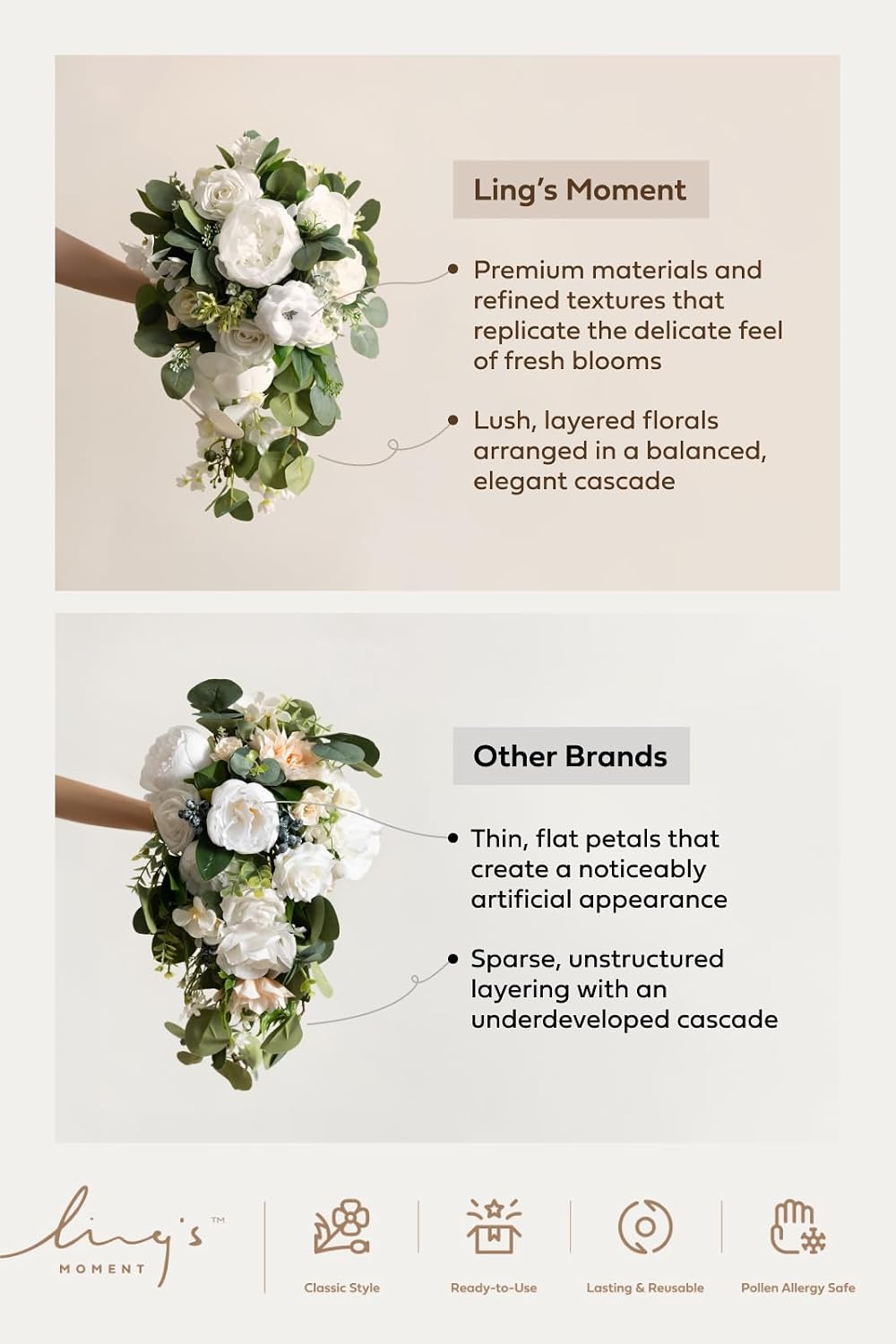 Ling's moment Freeform Bridal Bouquet Burgundy Wedding Bouquets for Bride