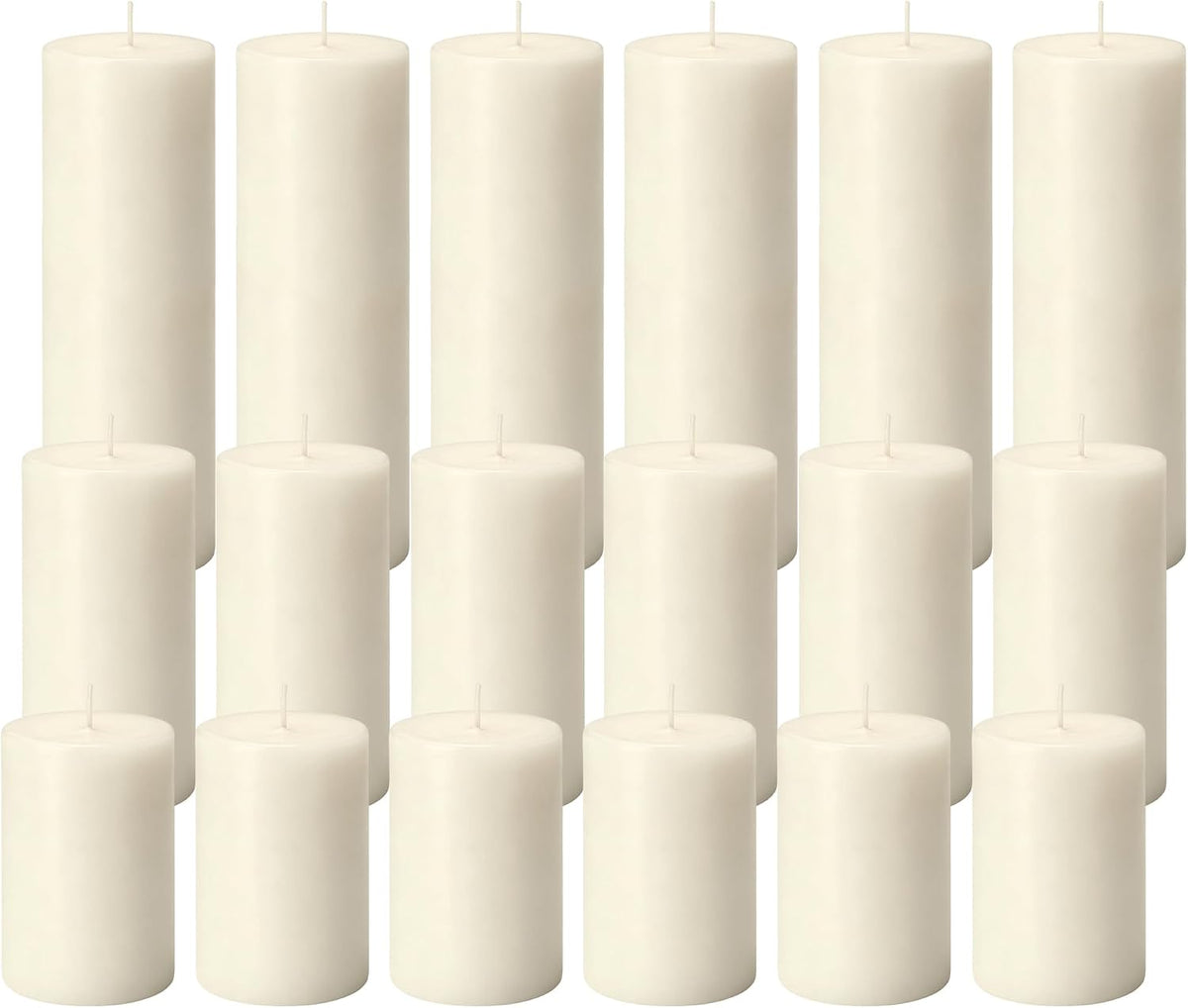 18Pcs Ivory Pillar Candles Bulk, Unscented Dripless Wax Candle Set