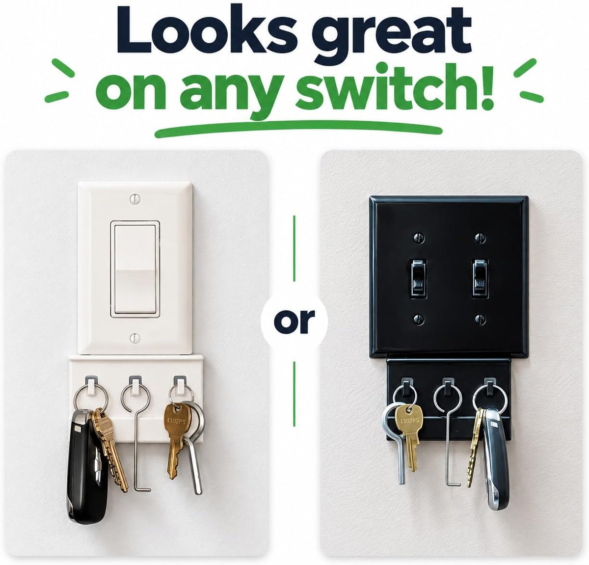Mount Genie® Key Holder | Light Switch Mount | No Screws/Tape | White 2Pack