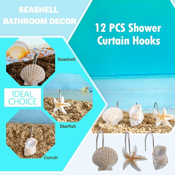 Coastal Decorative Rings Shower Curtain Hooks Resin Beachy Hangers
