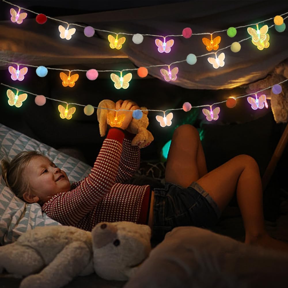 ChiRee 9.85FT Colorful Butterfly String Lights with Pom Pom